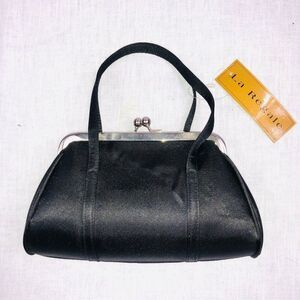 Vintage La Regale Womens Pocketbook Black Satin Kiss Lock New Handbag Clutch